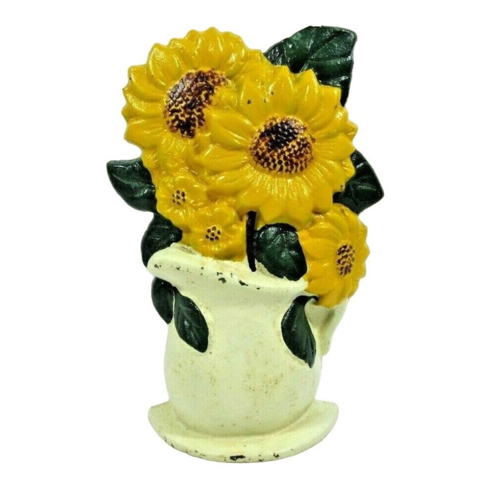 Vintage Sunflower Doorstop Original Paint Cast Iron